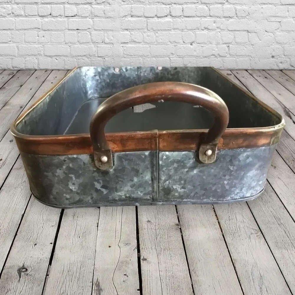 Farmhouse Galvanized Tray Serving Coffee Bar Table Home Decor - Picture 2 of 7